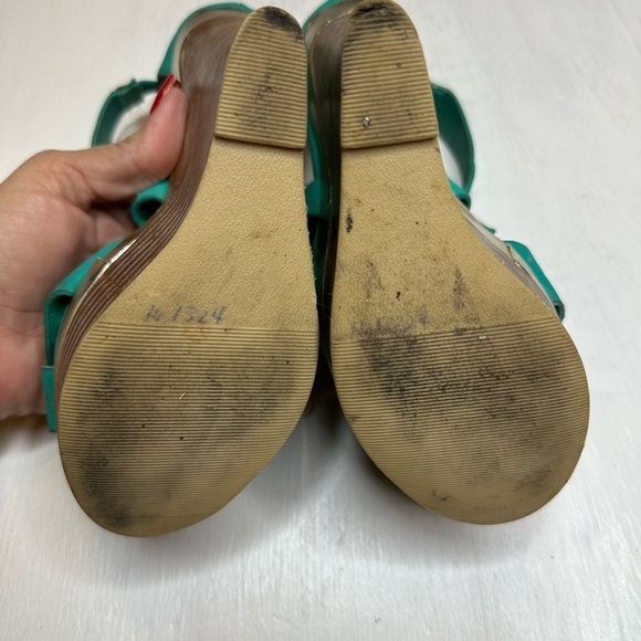 JustFab HollyN Turquoise Wedge Heels Women’s 6.5 Platform Sandals Zip Back - Picture 7 of 12
